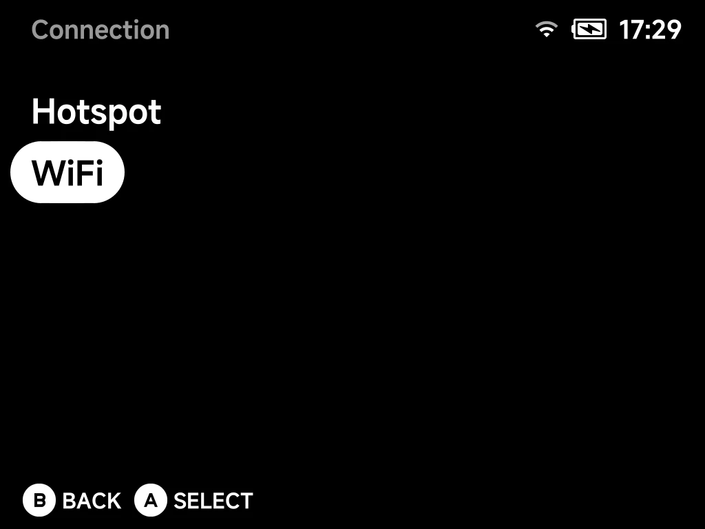 The Connection screen with Hotspot and WiFi