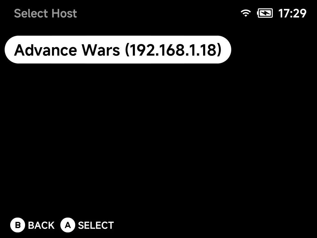The Select Host list showing one host