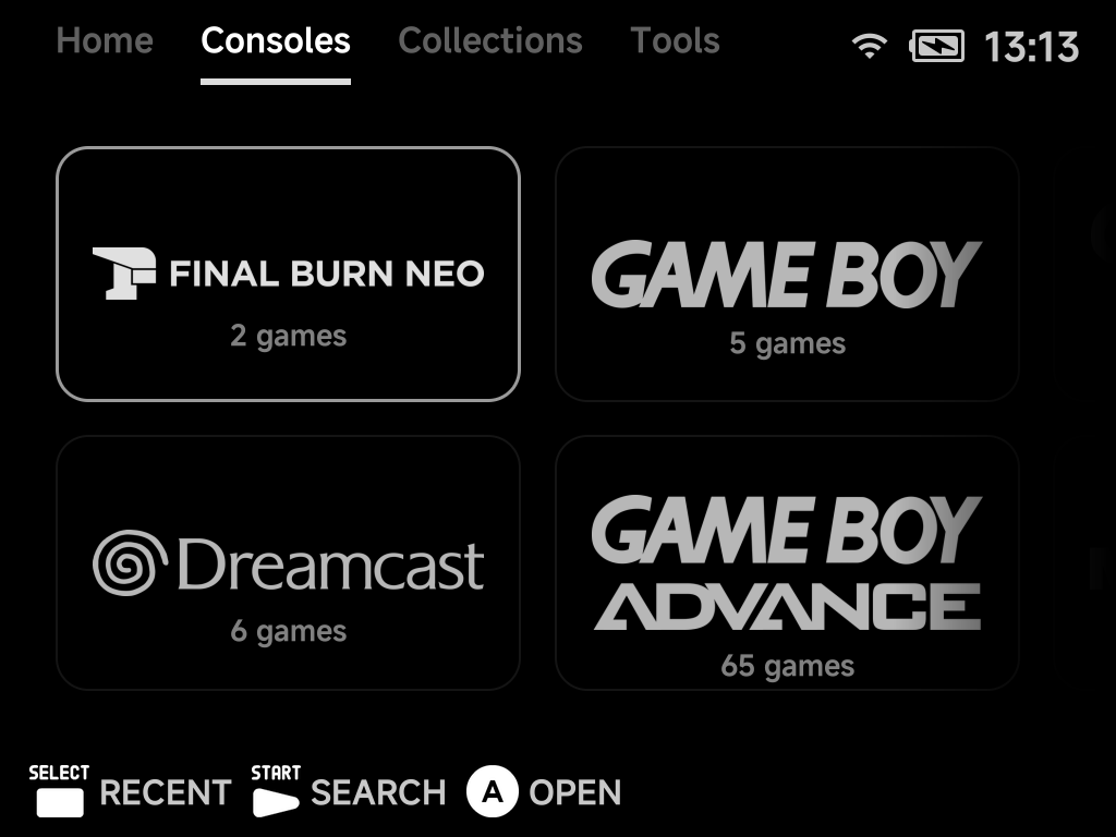 Consoles tab in Grid style