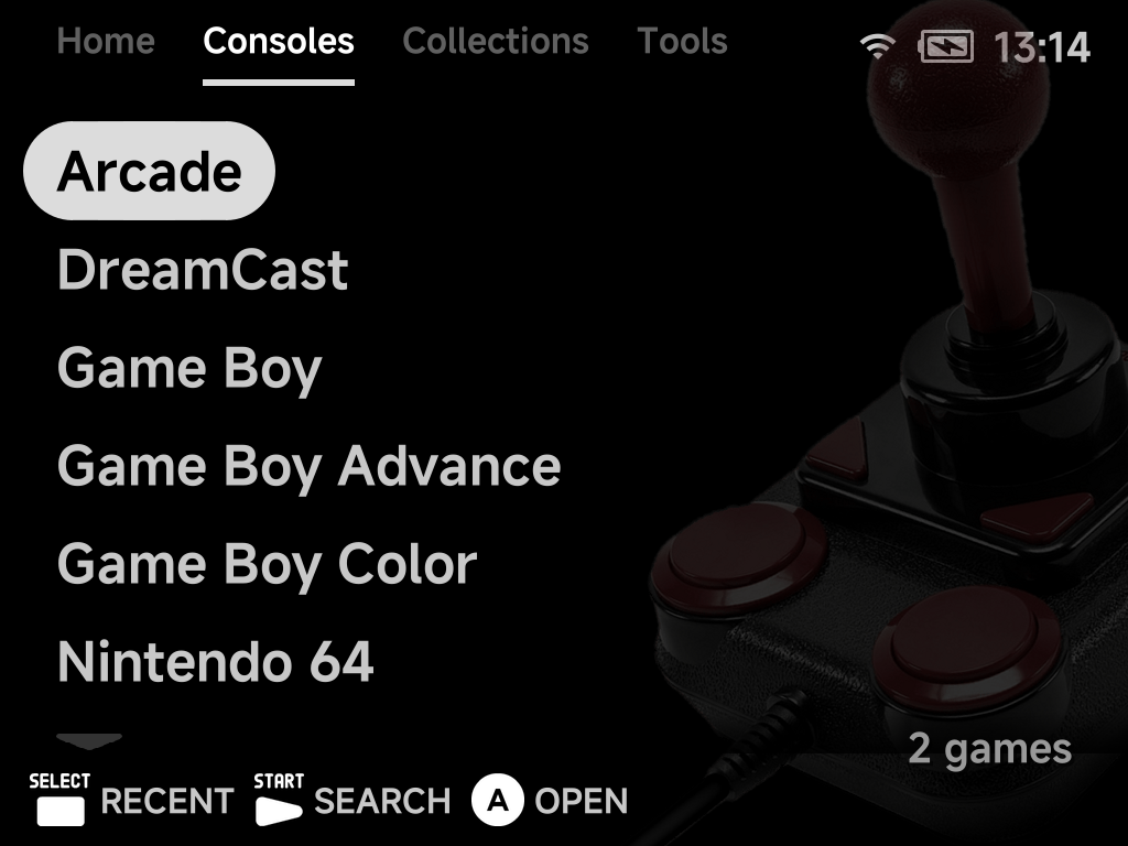 Consoles tab in List style