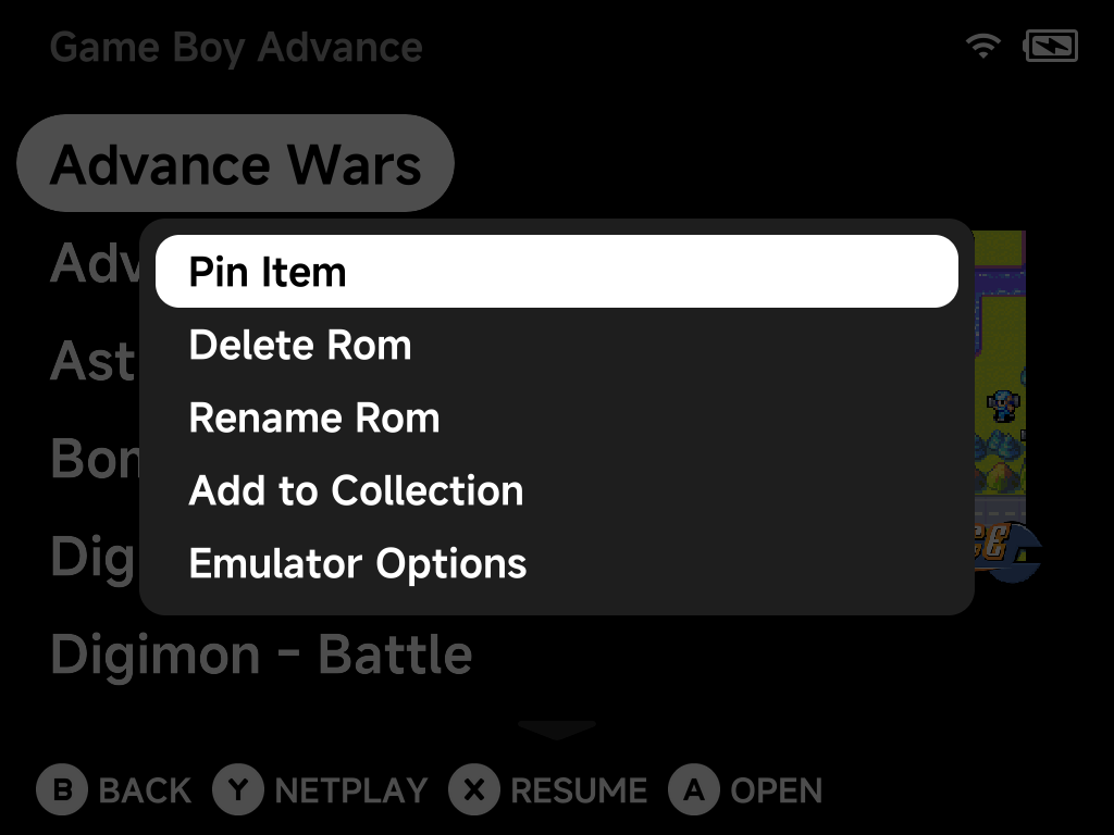 Game context menu