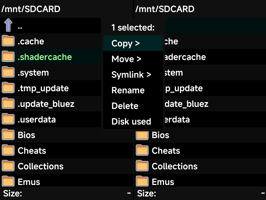 Files actions menu