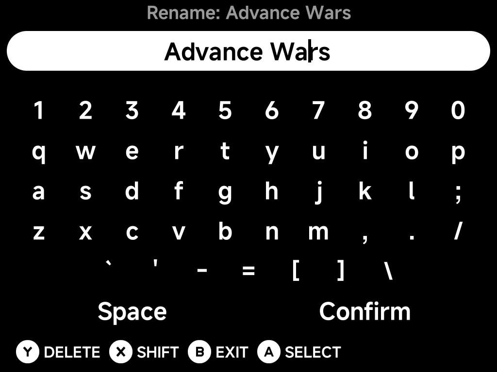 On-screen keyboard with the text line selected