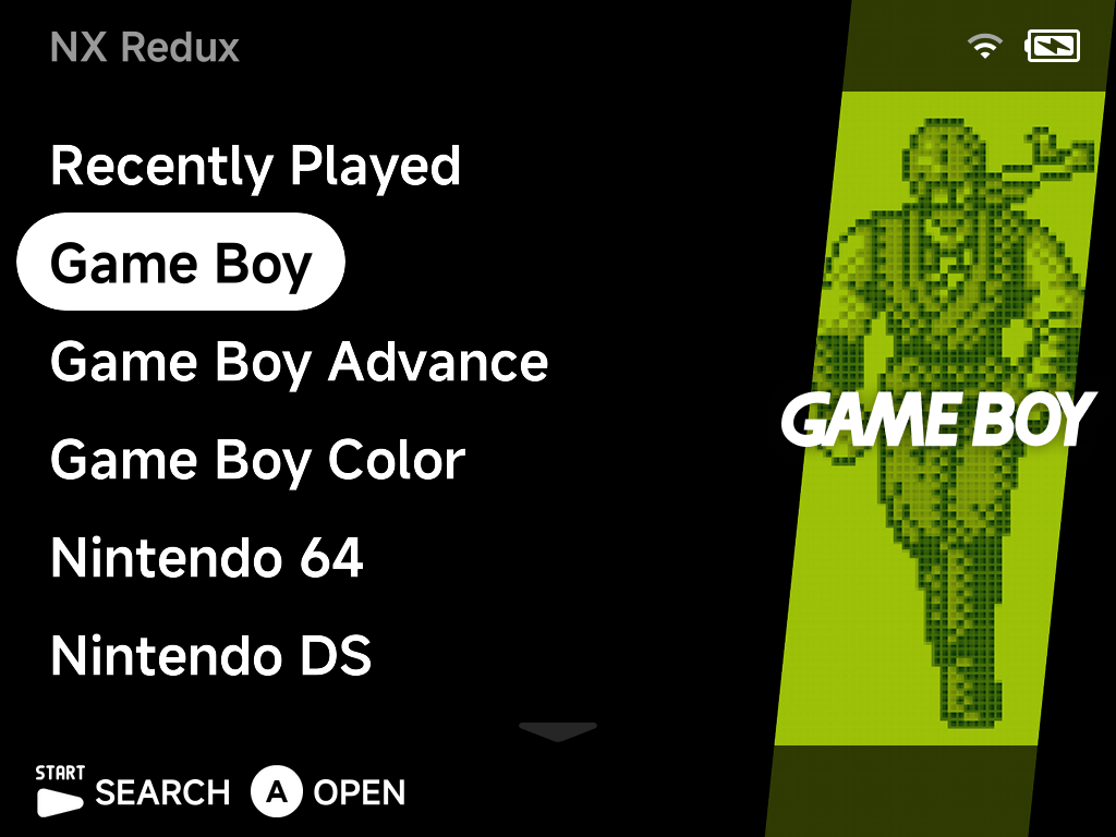 Main menu with system artwork