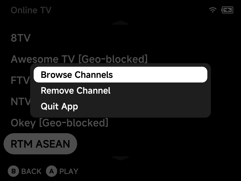 Online TV context menu