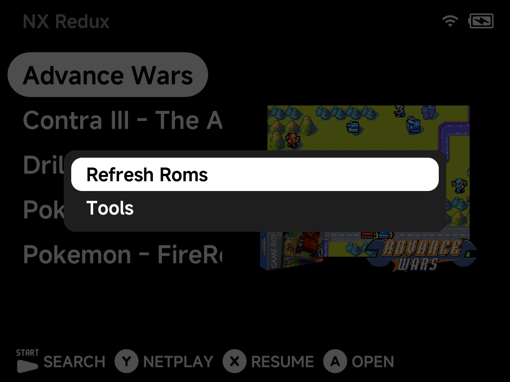Main menu context menu