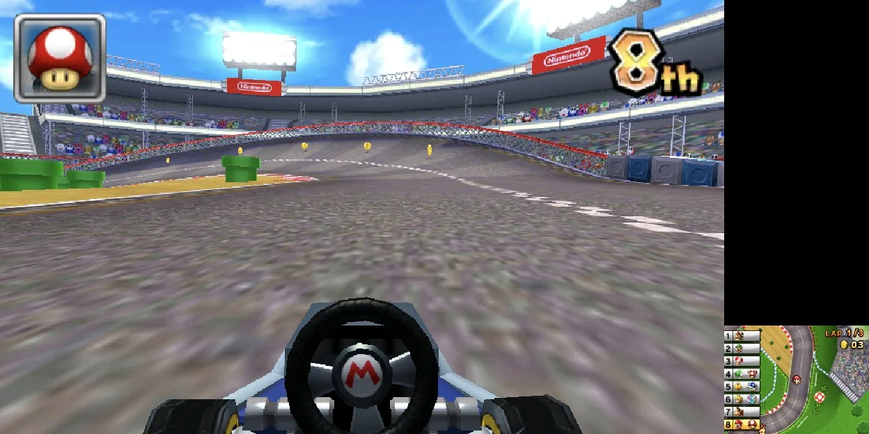 Mario Kart 7's first-person view, steered by turning the phone