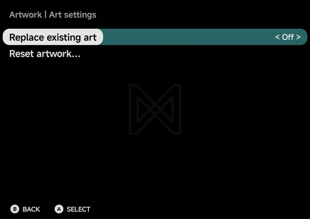 Artwork → Art settings: Replace existing art Off, and Reset artwork…