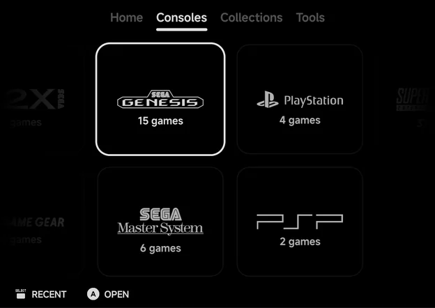 Consoles tab in Grid style