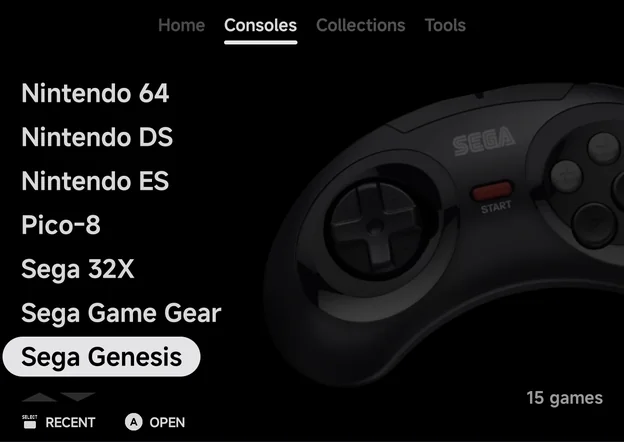 Consoles tab in List style