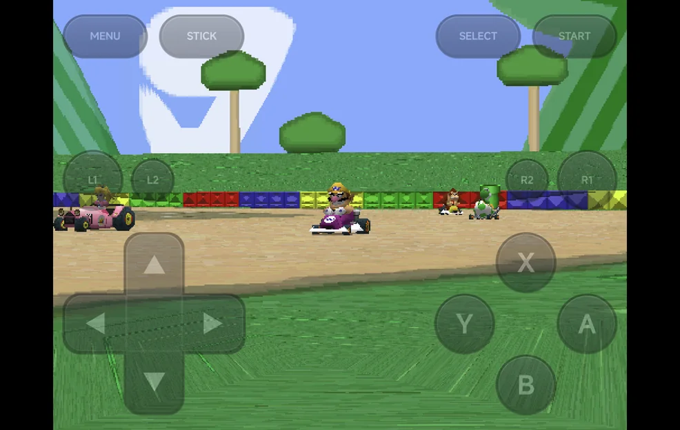 A DS game in landscape, Single screen: the top screen centred