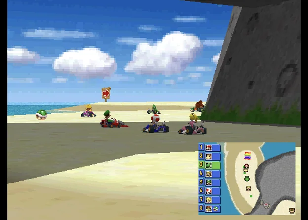 A DS game in portrait, Picture in picture: the bottom screen small in the bottom-right corner