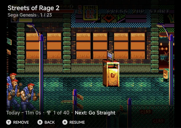 The Game Switcher showing Streets of Rage 2, 1 of 23