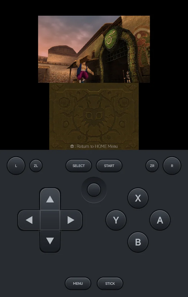 Majora's Mask 3D on the Fold's cover screen, with the 3DS pad and the New 3DS controls: ZL, ZR and the C-stick