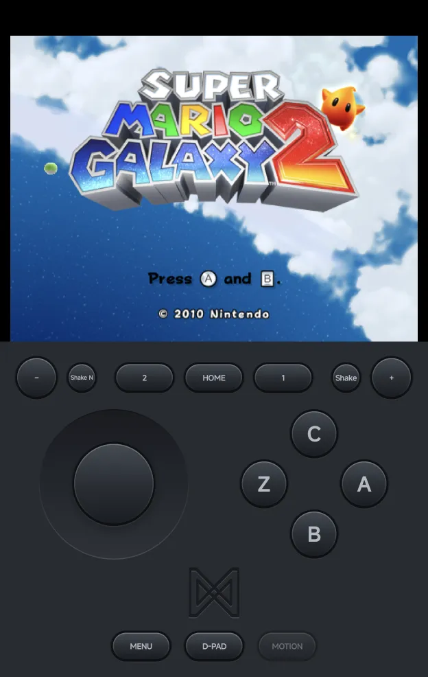 Super Mario Galaxy 2 with the Wiimote + Nunchuk pad: the Nunchuk stick, C, Z, A, B, Shake and Shake N