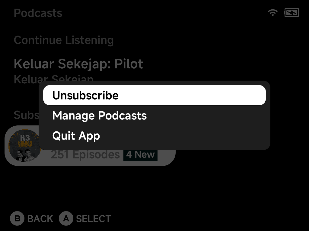 Podcast context menu