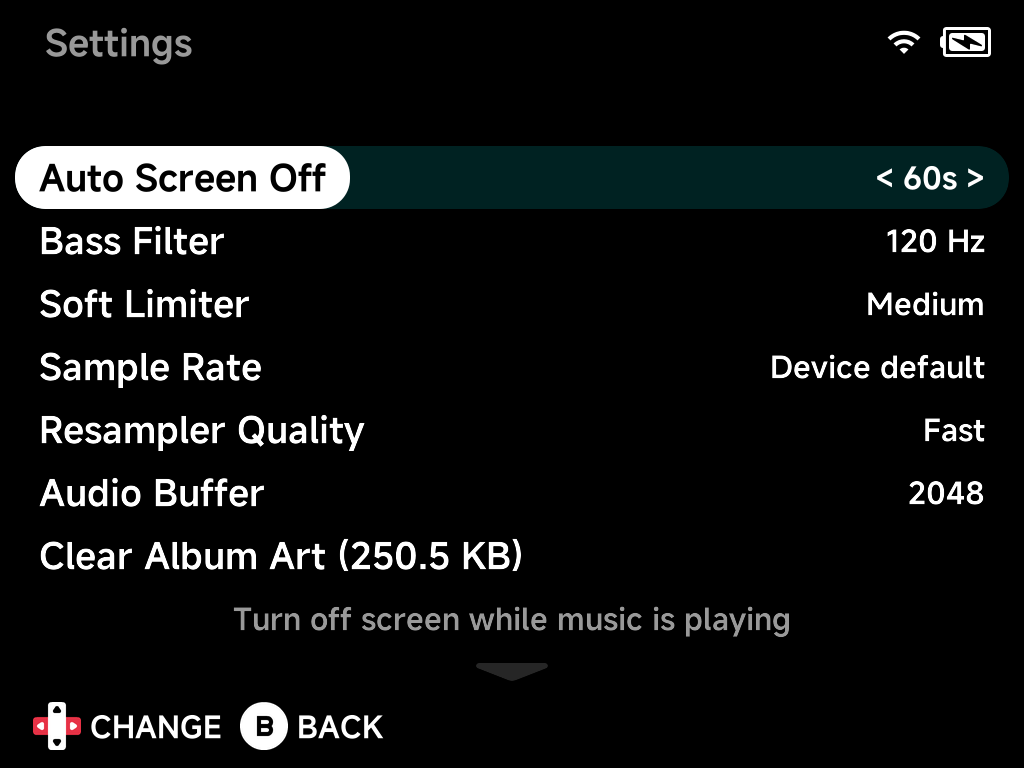 Music Player settings