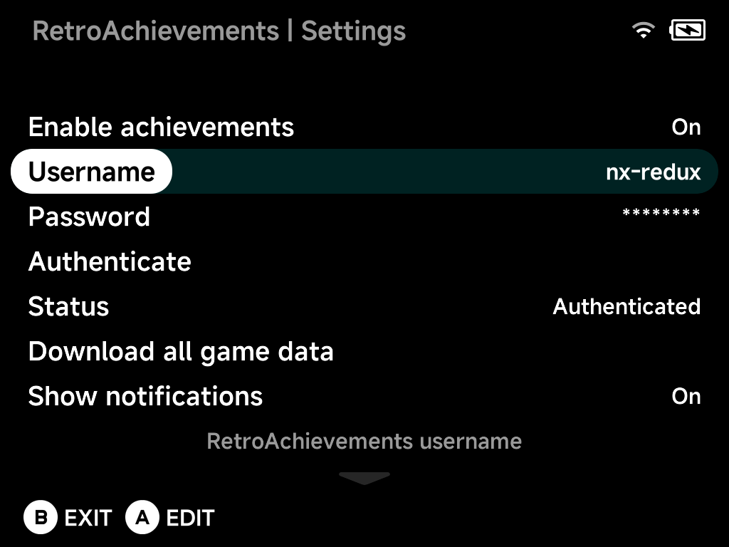 RetroAchievements settings