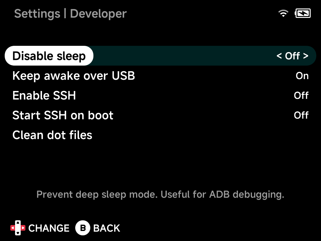 Developer settings