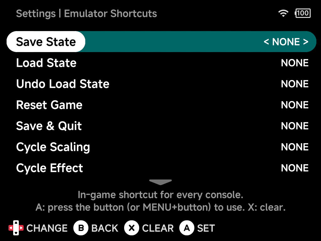 Emulator Shortcuts settings