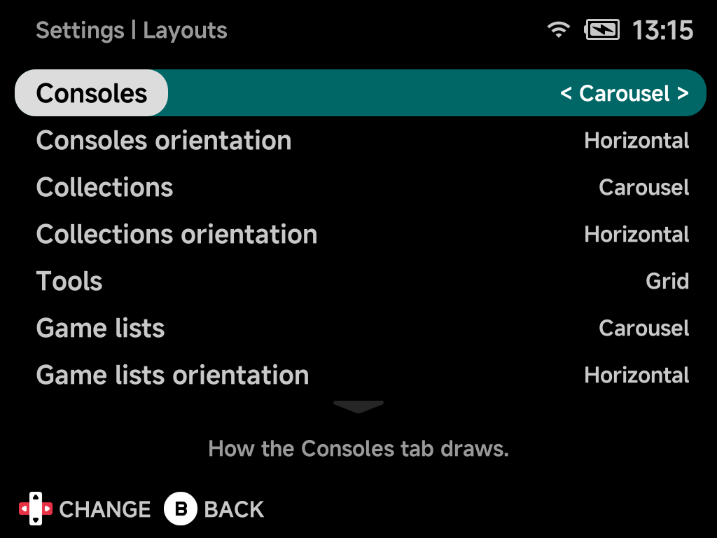 Layouts settings